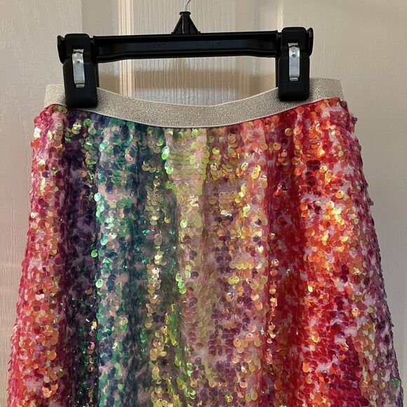 H&M Rainbow Sequin Skirt Elastic Waist Girls Size 7-8 years - Picture 2 of 9